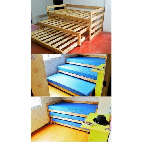 triple bunk beds made of seasoned and dried pine wood 